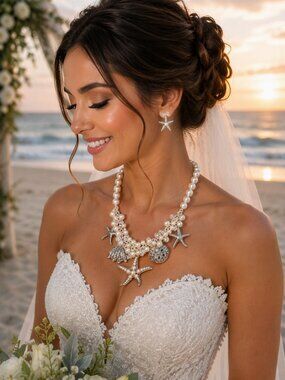 NWT Bridal Vacation Chunky Elegant Statment Pearl and Silver Necklace Set